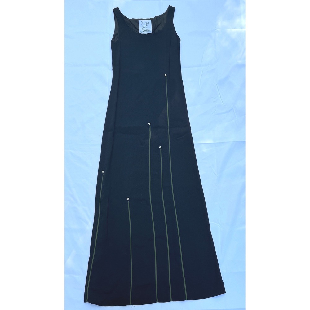 Moschino Cheap and Chic Maxi Dress Womens 4 Black Green Piping Gown New